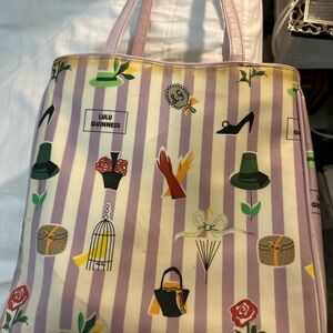 Lulu Guinness Pastel Striped Tote with Playful Icons